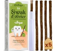 MODOGO 5 Bâtons de Siwak d'Olivier + 1 Étui de Protection - سواك Miswak Brosse à Dents - 100% Naturel - Hygiène Zéro-Déchets - Vegan
