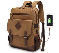 MODOKER Sac à dos en toile pour homme et femme, sac à dos vintage compatible avec la plupart des ordinateurs portables de 15,6 pouces, cartable avec port de charge USB, marron