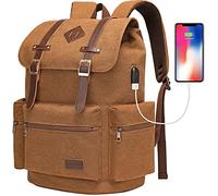 MODOKER Sac à dos vintage en toile pour homme, femme, sac à dos de voyage pour ordinateur portable et tablette 17/15,6 pouces, grand sac à dos avec port de charge USB, marron