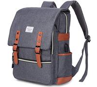 MODOKER Sac à dos vintage pour ordinateur portable pour femme et homme, sac à dos scolaire avec port de charge USB, sac à dos tendance pour ordinateur portable 15,6 pouces, Gris
