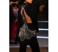 Modphy Nouveauté 2026 Ensemble de Costume Designer Automne pour Femme, Blazer à Revers Découpé à Bouton Unique et Pantalon, Ornés de Diamants et Cristaux de Luxe noir