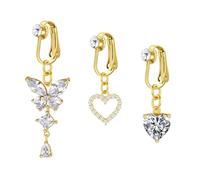 MODRSA 14G Faux Piercing Nombril Acier Chirurgical Papillon Forme Cœur CZ Faux Percing au Nombril Argent Piercing Nombril Anneau Clip on pour Femmes