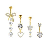 MODRSA 4Pièces Piercing Nombril Or Acier Inoxydable 14G Coeur Papillon CZ, Piercing Ventre Bijou Femme 10MM Design Fantaisie Piercing de Nombril