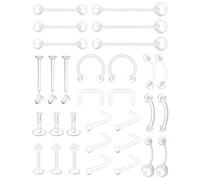 MODRSA Assortiment de piercings transparents pour septum, nez, lèvre, oreille, nez, langue, téton, cartilage, rook, daith, boucles d'oreilles en plastique industriel pour le travail, Plastique