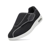 MODRYER Chaussures de Marche diabétiques, Largeur Extra-Large et Unisexe - Baskets à Sangle réglable et Coussin d'air pour Pieds enflés ou œdémateux - la voûte Plantaire,Black-43 EU