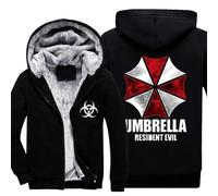 MODRYER Sweat À Capuche Homme pour Resident Polaire Chaud Épaisse Veste Zippé Sweatshirt À Capuche pour Evil Hiver Hoodie Jacket pour Umbrella Pull A Capuche,Black-XL