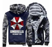 MODRYER Sweat À Capuche Homme pour Resident Polaire Chaud Épaisse Veste Zippé Sweatshirt À Capuche pour Evil Hiver Hoodie Jacket pour Umbrella Pull A Capuche,Grey-5XL