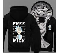 MODRYER Sweat À Capuche Homme pour Rick and Morty Hiver Chaud Épaisse Veste À Capuche Zippé Polaire Veste De Sweatshirt Manches Longues Thermique Casual Veste,Black-XL