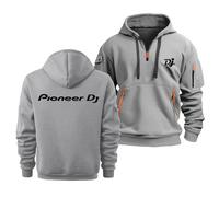 MODRYER Sweat À Capuche Polaire pour Pioneer DJ Homme Décontracté Manches Longues pour DJ Pro avec Fermeture Éclair 1/4 Mode Automne avec Poches,Light Gray-s