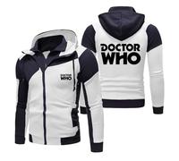MODRYER Sweat À Capuche pour Homme pour Doctor Who Sweatshirt Polaire Zippé Veste À Capuche Chaude Et Épaisse pour l'hiver Pull À Capuche Adolescents Adultes Vêtements De Sport,White-L