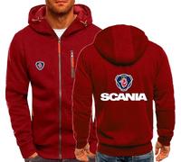 MODRYER Sweat À Capuche Zippé pour Homme pour Scania Veste Sweat-Shirt Légère Unisexe Adolescent Adulte Pull À Capuche À Manches Longues Sweat-Shirt Vêtements De Sport avec Poches,Red-XXL