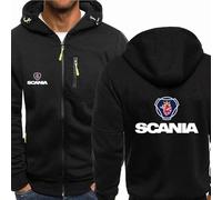 MODRYER Sweats À Capuche Zippés pour Hommes pour Scania Vestes Softshell Coupe-Vent Sweat-Shirt D'extérieur Veste À Capuche Décontractée Chaude Manteaux De Sport Épais avec Poches,Black-M