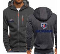MODRYER Sweats À Capuche Zippés pour Hommes pour Scania Vestes Softshell Coupe-Vent Sweat-Shirt D'extérieur Veste À Capuche Décontractée Chaude Manteaux De Sport Épais avec Poches,Grey-XL