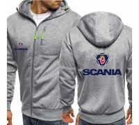 MODRYER Sweats À Capuche Zippés pour Hommes pour Scania Vestes Softshell Coupe-Vent Sweat-Shirt D'extérieur Veste À Capuche Décontractée Chaude Manteaux De Sport Épais avec Poches,Light Gray-XL