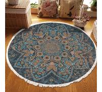 MODRYER Tapis Bohème Rond en Imitation Coton Et Lin, Grand Format Doux avec Pompons, Antidérapant Lavable en Machine, Idéal pour Chambre, Couloir Ou Salon, 100cm/39.4in-C