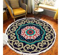 MODRYER Tapis Rond Décoratif Doux en Imitation Coton Et Lin, Style Bohème Lavable Antidérapant À Pompons, Idéal pour Le Salon La Salle À Manger La Chambre d'enfant Ou Le Bureau, 80cm/31.5in-Q