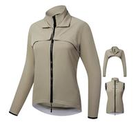 MODRYER Veste De Cyclisme 2 en 1 Femme Gilet De Cyclisme Haute Visibilité Vestes De Course Coupe-Vent Manches Amovibles Veste De Pluie Imperméable Respirante Hauts De Cyclisme,Khaki-M