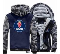 MODRYER Veste d'hiver Thermique Homme pour Saab Vestes Softshell D'extérieur À Fermeture Éclair Complète Manteaux À Capuche Épais en Polaire Vestes À Capuche Coupe-Vent avec Poches,Grey-XXL