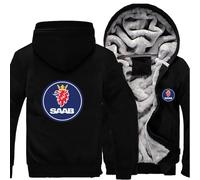 MODRYER Veste d'hiver Thermique Homme pour Saab Vestes Softshell D'extérieur À Fermeture Éclair Complète Manteaux À Capuche Épais en Polaire Vestes À Capuche Coupe-Vent avec Poches,Black-XL