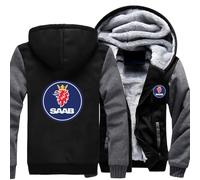 MODRYER Veste d'hiver Thermique Homme pour Saab Vestes Softshell D'extérieur À Fermeture Éclair Complète Manteaux À Capuche Épais en Polaire Vestes À Capuche Coupe-Vent avec Poches,Black Grey-XXL