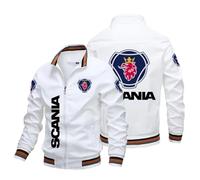 MODRYER Veste Homme pour Scania Sweat-Shirt Léger Printemps Vestes Bomber Coupe pour Scania Manteaux d'affaires Décontractés Vestes Zippées pour Jeunes Garçons,White-S