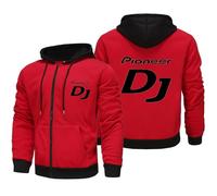 MODRYER Veste Polaire À Capuche pour Homme pour Pioneer DJ Pull À Manches Longues Sweat-Shirts pour Pro DJ Pull À Capuche d'hiver Manteau À Capuche Entièrement Zippé avec Poches,Red-XL