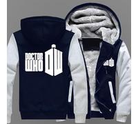 MODRYER Veste Polaire d'hiver Épaisse À Capuche pour Homme pour Doctor Who Manteau Coupe Pull Polaire À Fermeture Éclair Sweat-Shirts Doublés en Polaire Vestes,Navy blue-4XL