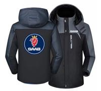 MODRYER Veste Polaire Homme pour Saab Manteau d'hiver Chaud Et Épais Coupe-Vent À Capuche Veste en Duvet Vestes De Ski Et De Neige Veste Softshell De Randonnée avec Capuche,Grey-L