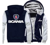 MODRYER Veste Polaire pour Homme avec Fermeture Éclair Intégrale pour Scania Sweat-Shirts À Capuche Manteaux Épais Et Chauds pour l'hiver Vestes D'extérieur Douces Et Lourdes,Navy Blue-S