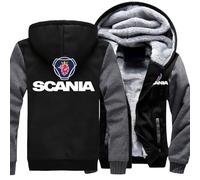 MODRYER Veste Polaire pour Homme avec Fermeture Éclair Intégrale pour Scania Sweat-Shirts À Capuche Manteaux Épais Et Chauds pour l'hiver Vestes D'extérieur Douces Et Lourdes,Black grey-4XL