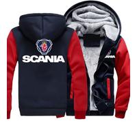 MODRYER Veste Polaire pour Homme avec Fermeture Éclair Intégrale pour Scania Sweat-Shirts À Capuche Manteaux Épais Et Chauds pour l'hiver Vestes D'extérieur Douces Et Lourdes,Red-3XL