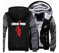 MODRYER Vestes d'hiver pour Hommes pour Linkin Park Sweat-Shirt À Capuche Thermique Épais Sweat À Capuche en Polaire Manteau D'extérieur Chaud Et Décontracté Coupe-Vent Épais,Black Grey-M
