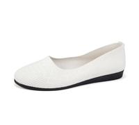MODSGUE Ballerines blanches pour femme - Chaussures plates respirantes - Robe en tricot - Bout rond - Mocassins à enfiler - Ballerines de marche - Chaussures d'été classiques - Basses et souples