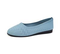 MODSGUE Ballerines blanches pour femme - Chaussures plates respirantes - Robe en tricot - Bout rond - Mocassins à enfiler - Ballerines de marche - Chaussures d'été classiques - Basses et souples, bleu