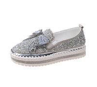 MODSGUE Baskets à paillettes pour femme - Avec semelle épaisse - Décontractées - À lacets - Légères et respirantes - Pour la marche - Pour un mariage, argenté, 40 EU