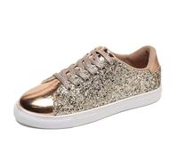 MODSGUE Baskets à paillettes pour femme - Chaussures de sport pour femme - Chaussures plates - Chaussures décorées - Doré clair - Chaussures d'été, or, 42 EU