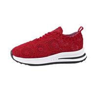 MODSGUE Baskets pour femme, blanches, légères, douces, blanches, décontractées, en tissu, tendance, respirantes, chaussures de course, chaussures plates avec dentelle brodée, rouge, 39 EU
