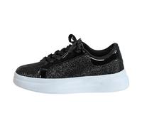 MODSGUE Baskets pour femme - Paillettes - Mode brillante - Décontractée - Bling - Chaussures de concert pour la rue - Mariage - Fête - Toile basse - Lacets confortables et rembourrés, Noir , 45 EU