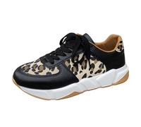 MODSGUE Baskets Tialha élégantes pour femme avec motif léopard et détails pailletés Chaussures de sport tendance avec semelle plateforme pour les loisirs et le quotidien, Noir , 37 EU