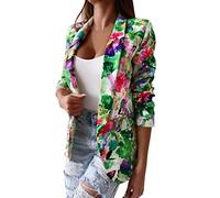 MODSGUE Blazer décontracté pour femme - Motif floral - Élégant - Veste de costume festive - Manteau uni - Coupe ajustée - Confortable - Cardigan - Trench, vert, XXL