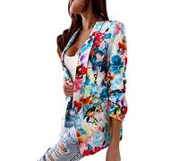 MODSGUE Blazer décontracté pour femme - Motif floral - Élégant - Veste de costume festive - Manteau uni - Coupe ajustée - Confortable - Cardigan - Trench, bleu, XXL
