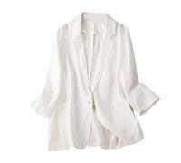 MODSGUE Blazer en coton et lin pour femme, printemps, été, loisirs, manches longues, léger, manteau de sport, veste de costume, veste d'affaires décontractée et confortable, Blanc., XL
