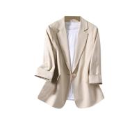 MODSGUE Blazer en lin pour femme - Manches 3/4 - Léger - Couleur unie - Coupe ajustée - Pour le bureau - Pour le bureau - Pour le printemps, beige, L