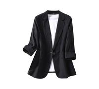 MODSGUE Blazer en lin pour femme - Manches 3/4 - Léger - Couleur unie - Coupe ajustée - Pour le bureau - Pour le bureau - Pour le printemps, Noir , M