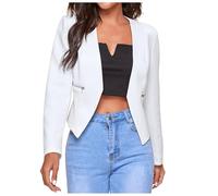 MODSGUE Blazer pour femme, élégant, décontracté, sportif, élégant, demi-taille, sans poches, protection d'épaule confortable pour robe de cérémonie, pantalon et veste courte, Blanc., L