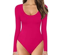 MODSGUE Body gainant à manches longues pour femme - Élégant et amincissant - Sexy et élégant - Body à manches longues pour femme, Rose chaud, XL