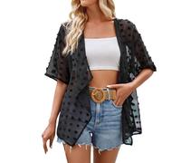 MODSGUE Boléro à manches courtes pour femme - Transparent - Pour l'été - Festif - Ouvert à l'avant - Élégant - Cardigan léger - Veste softshell, Noir , L