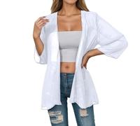 MODSGUE Boléro pour femme - Manches 3/4 - En mousseline de soie - Cardigan d'été - Court - Élégant - Fin - Pour fête - Léger - Longue veste boléro, Blanc., XXL