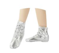 MODSGUE Bottes de jardin mi-hautes en cuir noir avec semelle en caoutchouc divisée, couleur unie, confortable, pour tournoi, spectacle et danse jazz, argenté, 41