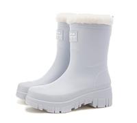 MODSGUE Bottes de pluie d'hiver doublées pour femme - Bottes de pluie chaudes - Imperméables - Demi-hautes confortables - Antidérapantes - Chaussures de jardin basiques - Bottes de pluie en caoutchouc